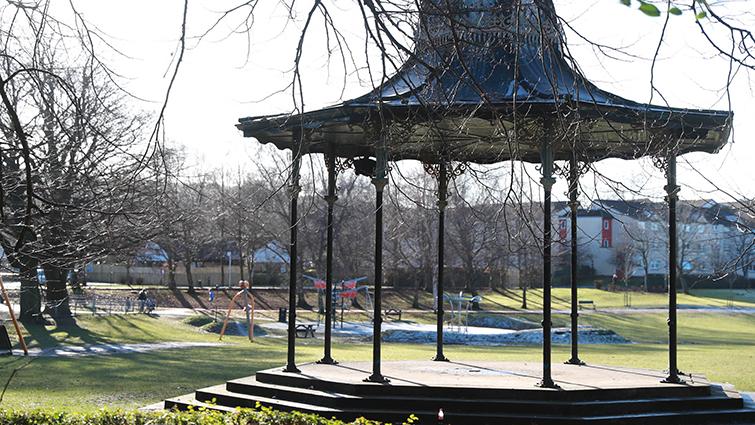 This photo is of the bandstand in Overtoun park with the children's play area in the background.