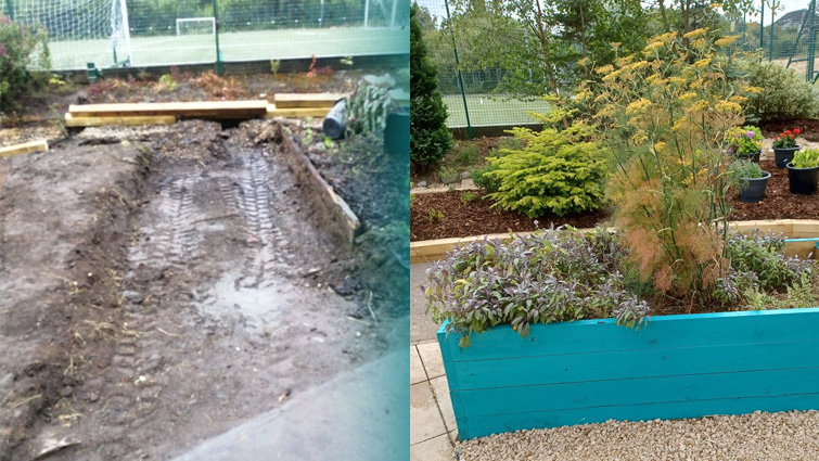 Before and after views of the Rutherglen HS Garden that had undergone restoration work by the school's PPP partners.