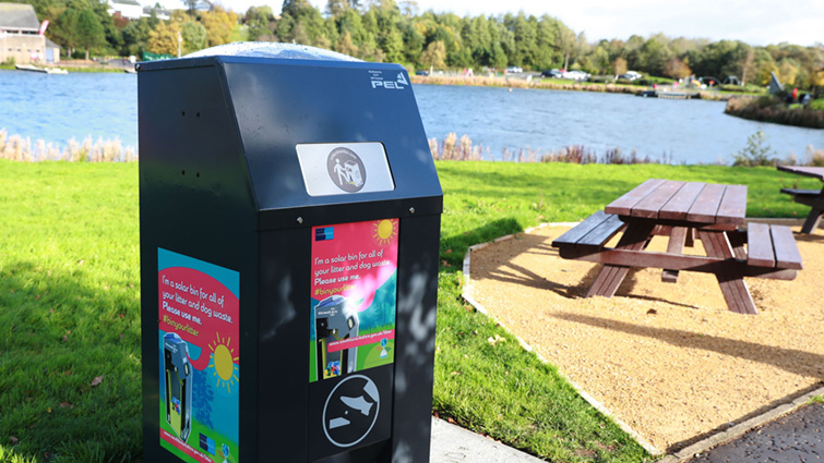 This photo shows one of the new solar bins recently installed at James Hamilton Heritage Park in East Kilbride.