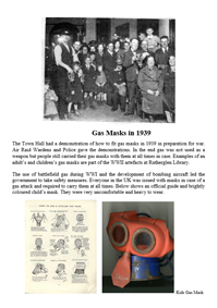 Gas mask information circa 1939 image also show children and adults in rutherglen town hall with gas mask