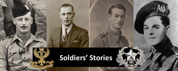 A Soldiers story image.  Four portraits of soldiers, with two cap badges displayed.