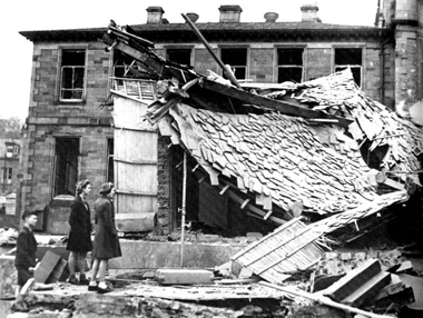 Image shows the wreckage of Stonelaw Academy bombed in March 1941