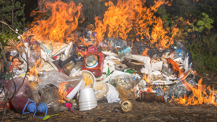 A pile of litter on fire.