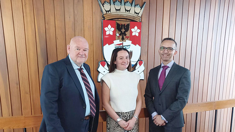 This image shows Councillor Davie McLachlan, Stephanie Kimmett from Social Work and Professor Soumen Sengupta, Chief Officer, South Lanarkshire University Health and Social Care Partnership