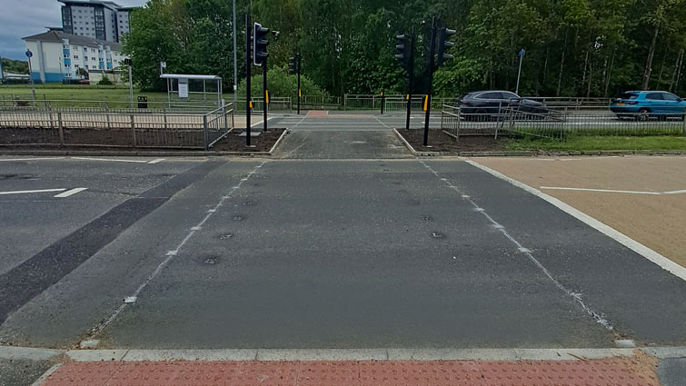 This is a view of the new completed toucan crossing on the A749 East Kilbride Road near its junction with St Stephens Avenue