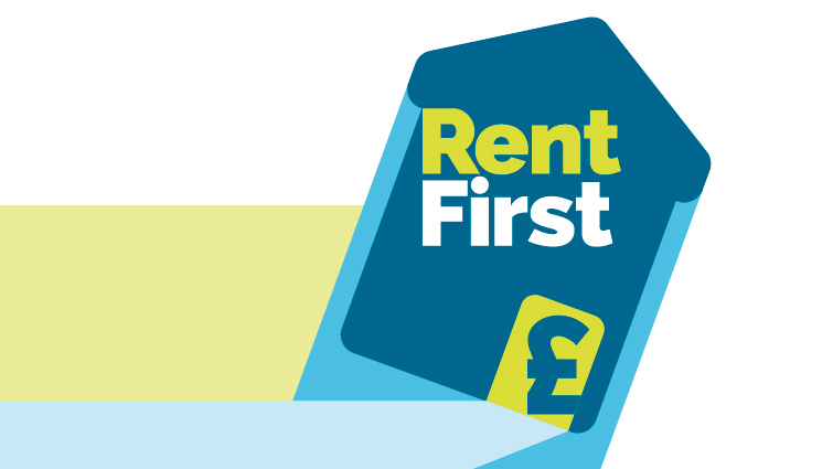 This image is a graphic with the words Rent First