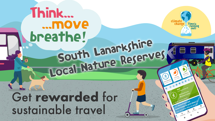 This graphic gives details of the Think Move Breathe campaign and shows people walking and scooting