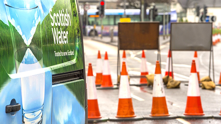 Scottish Water emergency road closure montage