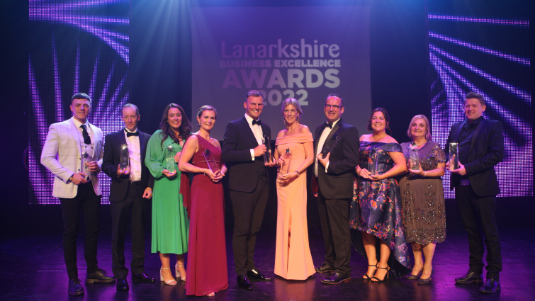 This image shows the winners from the 2022 Lanarkshire Business Excellence Awards