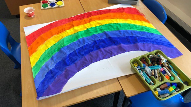 Image shows a rainbow one of the children attending the Biggar school hub has painted during the coronavirus crisis