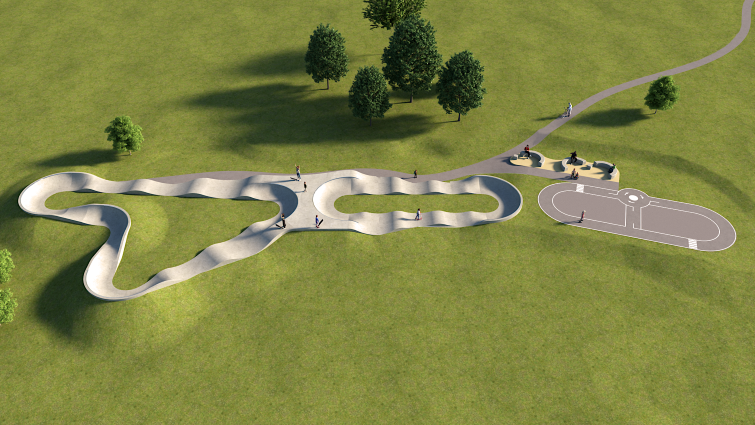 This is an artists impression of how the pump track at Calderglen Country Park will look when completed