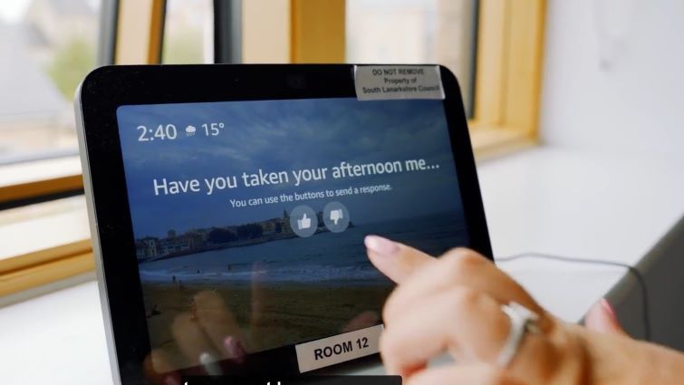 This image shows an Alexa device which is being used to help residents stay independent and connected