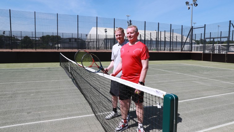 This image shows two tennis players at the new tennis courts at Hamilton Palace Sports Ground