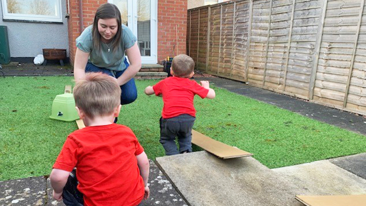 Caroline Findlay with two children on a short break