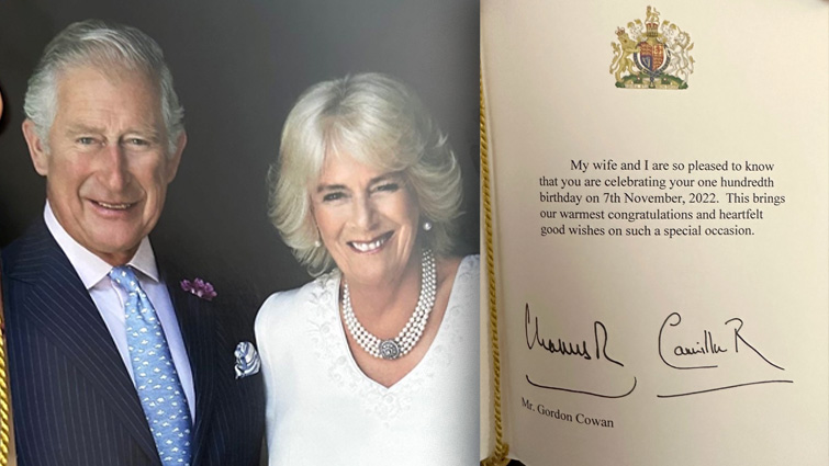 Gordon Cowan's 100th birthday card from King Charles III.