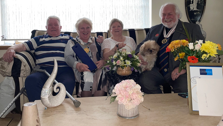Leo and Dorothy Clifford with Provost Margaret Cooper and Deputy Lieutenant for Lanarkshire Alexander Wilkie MBE