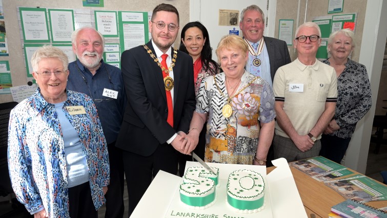 This images shows South Lanarkshire's Provost Margaret Cooper with other invited guest at the 50th anniversary for Lanarkshire Samaritans