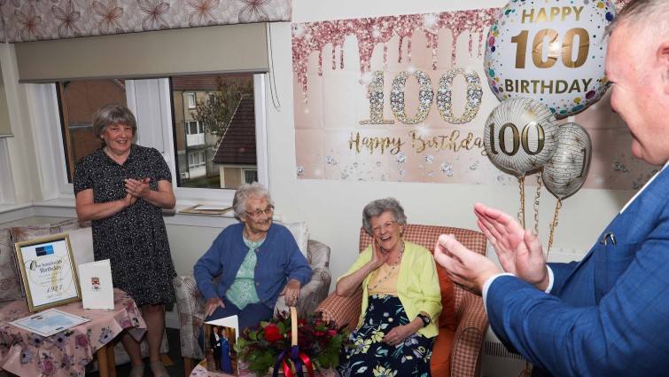 Mary Blair celebrating 100th with Deputy Lieutenant David Russell