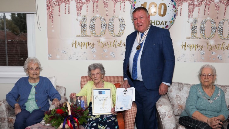 Mary Blair celebrating 100th with Deputy Lieutenant David Russell