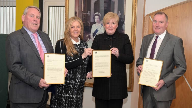This image shows the Lord Lieutenant of Lanarkshire Lady Susan Haughey CBE with three new Deputy Lord Lieutenants