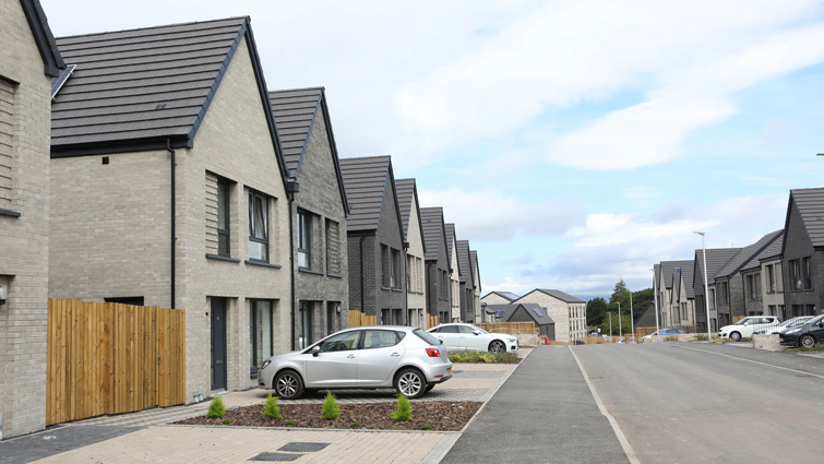 This image shows a row of houses in Whitlawburn