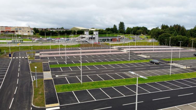 This is an aerial image of the recently completed north car park at Hairmyres railway station