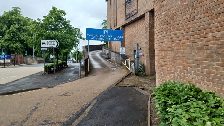 This is an external view of the entrance to the New Cross Shopping Centre car park which is closing from midnight on Sunday 31 May