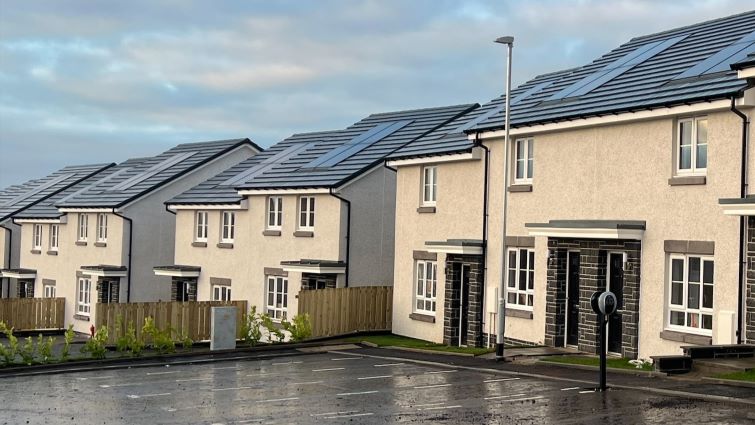 This image shows a row of council homes