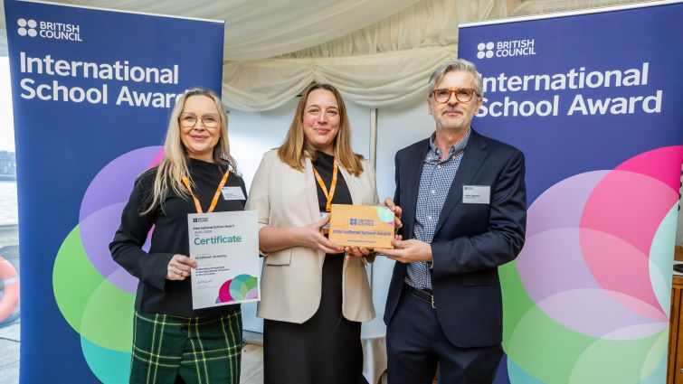 This photo shows Strathaven Academy teachers Stefanie Baran and Dawn Allan picking up their award at the recent event at Westminster.