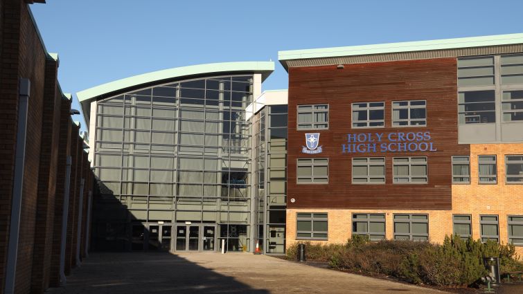 This is an exterior shot of Holy Cross High School