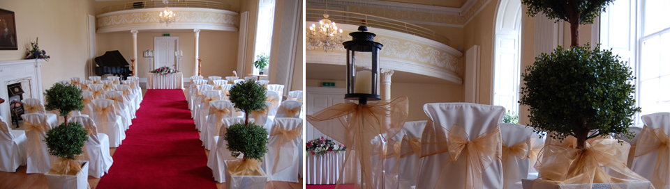 Image showing Weddings at Low Parks Museum showing the interior of the Assembly Room with a close up showing how the room is setup for weddings